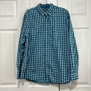 🤎 Izod Premium Essentials Teal Green Plaid Cotton Long Sleeve Button Down Shirt